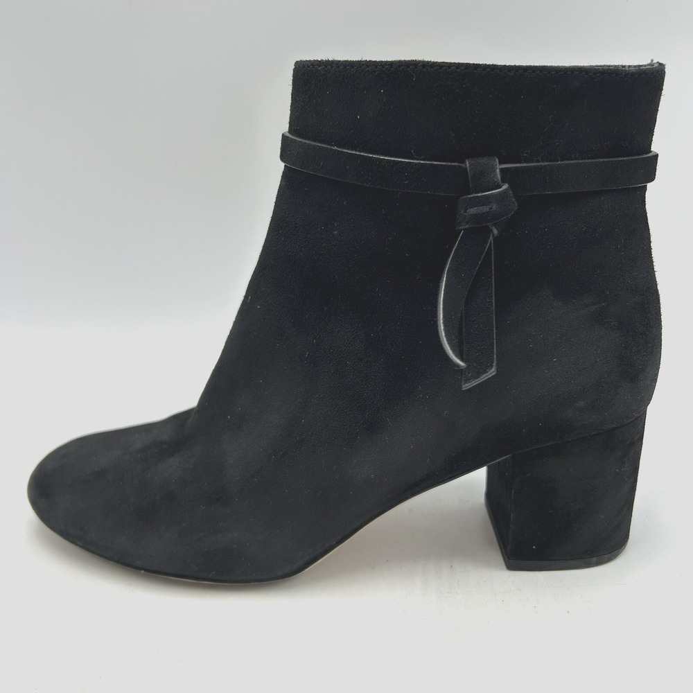 Kate Spade Boots Womens 8.5 Black Suede Ankle Zip Up Block Heel Knott Mid Read